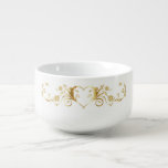 Elegant Decorative Gold Heart, Swirls & Flowers Soup Mug