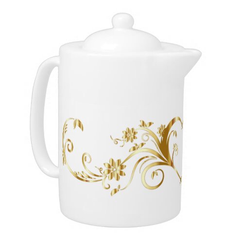 Elegant Decorative Gold Heart Swirls  Flowers Teapot