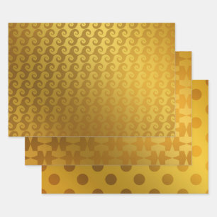 Elegant & Decorative Gold Patterns Swirls Dots Wrapping Paper Sheets