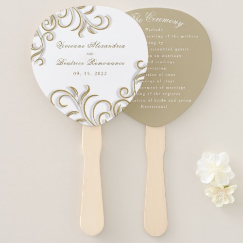 Elegant decorative gold scroll wedding program hand fan