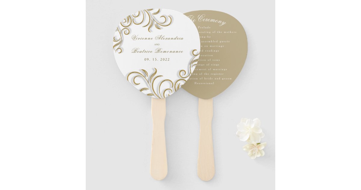 elegant decorative gold scroll wedding program hand fan scroll wedding program