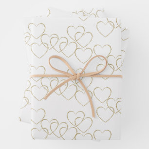 Elegant Decorative Heart Charms Gold and White Wrapping Paper Sheets
