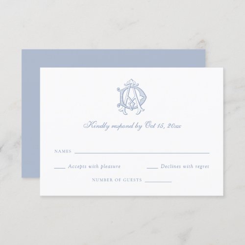 Elegant Decorative Monogram AD Wedding RSVP Card