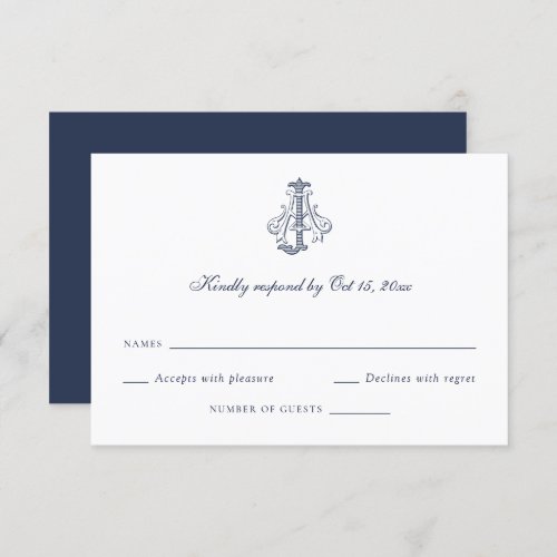 Elegant Decorative Monogram AJ Wedding RSVP Card