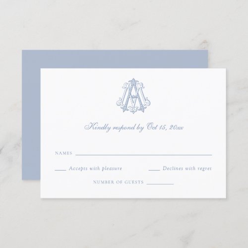 Elegant Decorative Monogram AM Wedding RSVP Card