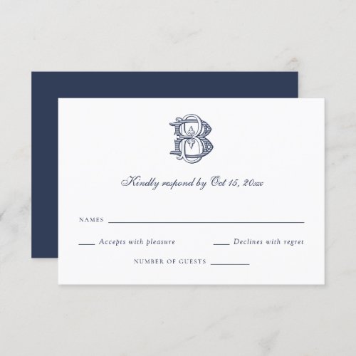 Elegant Decorative Monogram BB Wedding RSVP Card