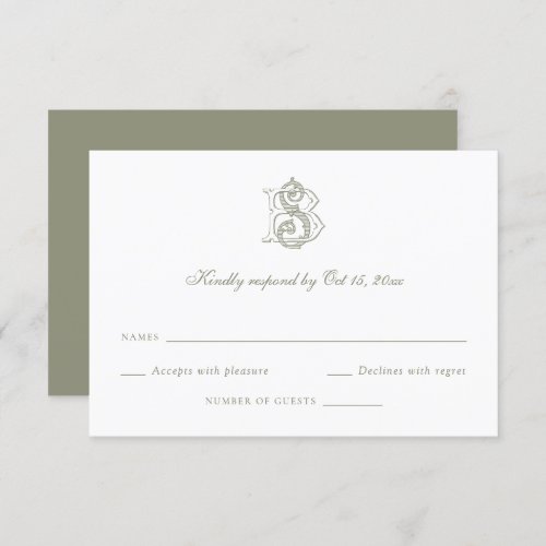 Elegant Decorative Monogram BS Wedding RSVP Card