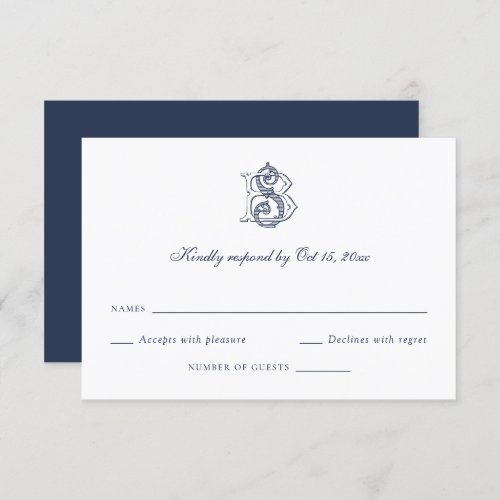 Elegant Decorative Monogram BS Wedding RSVP Card