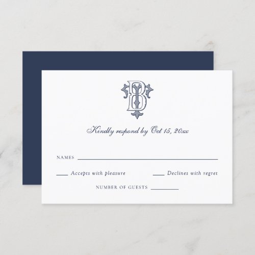 Elegant Decorative Monogram BT Wedding RSVP Card