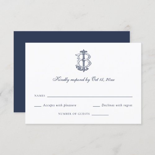 Elegant Decorative Monogram JB Wedding RSVP Card