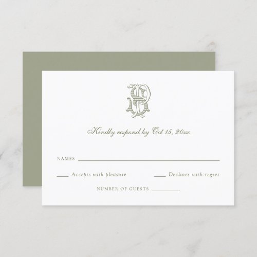 Elegant Decorative Monogram PS Wedding RSVP Card