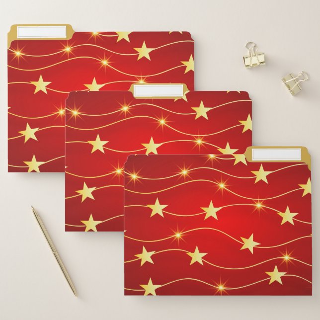 Elegant Decorative Red Holiday Gold Christmas Star File Folder (Set)