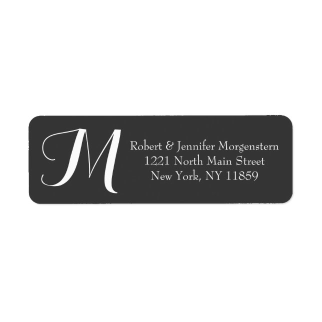 Elegant Decorative Script Black White Monogram Label (Front)
