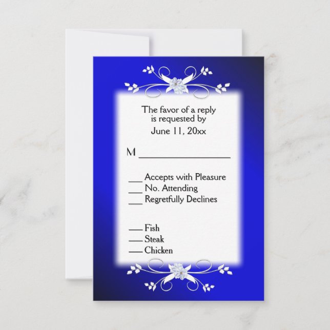 Elegant Deep Blue and Black RSVP with Menu (Front)