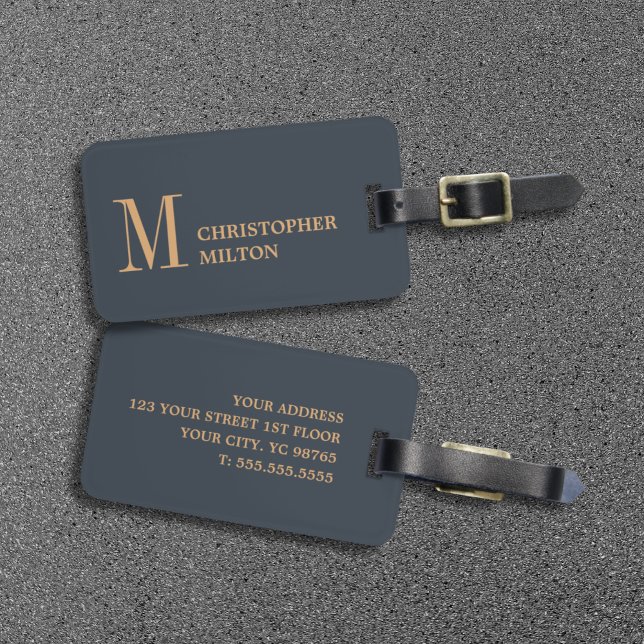 Elegant Deep Blue Brown Bold  Luggage Tag (Creator Uploaded)