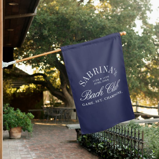 Elegant Deep Blue Country Club Bachelorette Party House Flag (In SItu)