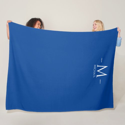 Elegant Deep Blue Monogram Template Large Custom Fleece Blanket