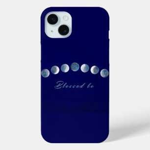 Elegant deep blue moon phases Blessed Be iPhone 15 Plus Case
