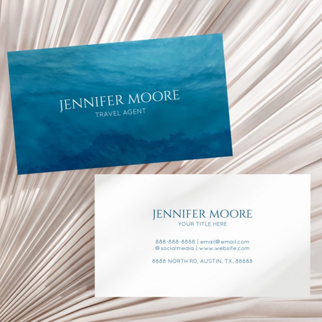 Elegant Deep Blue Ocean Sea Beach Business Card (Creator Uploaded)
