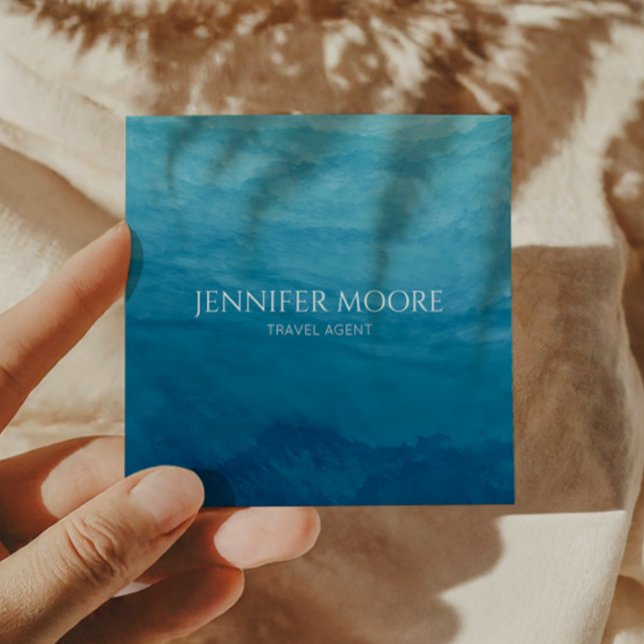 Elegant Deep Blue Ocean Sea Beach Square Business Card (Creator Uploaded)