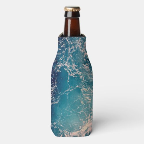 Elegant  Deep Blue Ocean Waves Background Bottle Cooler