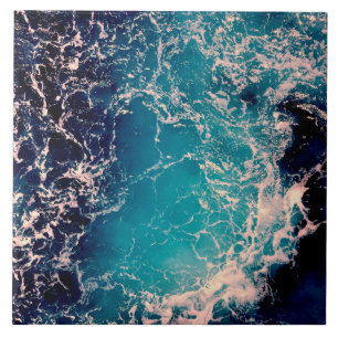 Elegant Deep Blue Ocean Waves Background Ceramic Tile