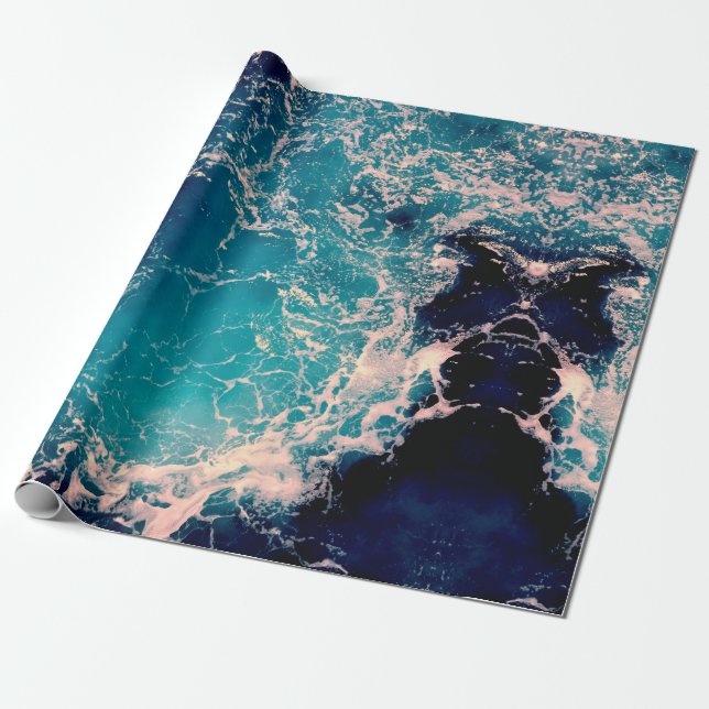 Elegant  Deep Blue Ocean Waves Background Wrapping Paper (Unrolled)