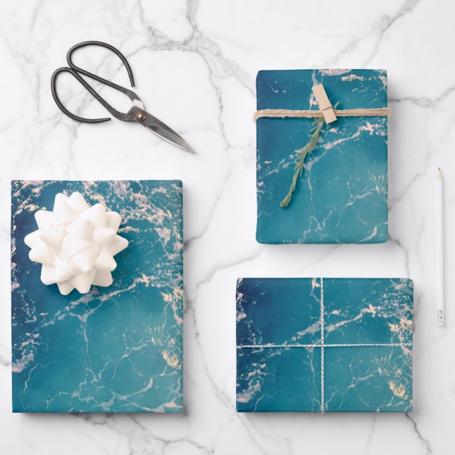 Elegant  Deep Blue Ocean Waves Background Wrapping Paper Sheets (Front)