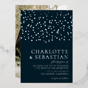 Elegant Deep Blue Photo Wedding Personalized Foil Invitation