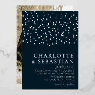 Elegant Deep Blue Photo Wedding Personalized Foil Invitation