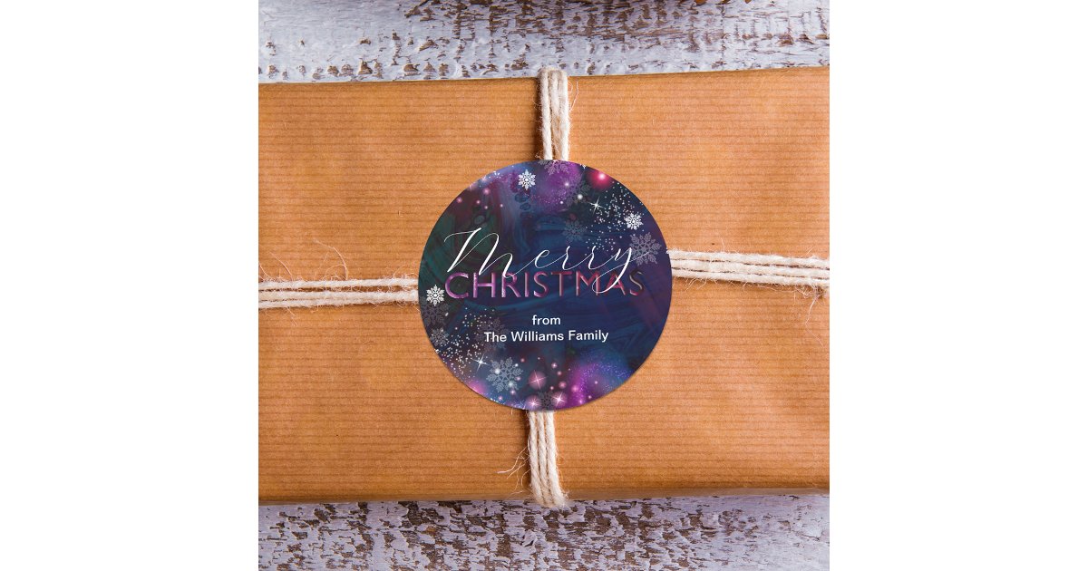 Elegant Deep Blue Pink Winter Wonderland Christmas Classic Round ...