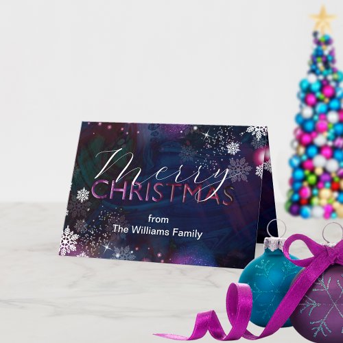 Elegant Deep Blue Pink Winter Wonderland Christmas Holiday Card