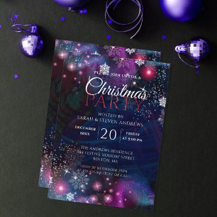 Elegant Deep Blue Pink Winter Wonderland Christmas Invitation