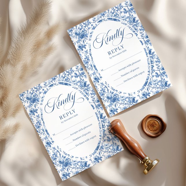 Elegant Deep Blue Roses French Toile RSVP Card (Elegant Deep Blue Roses French Toile RSVP)