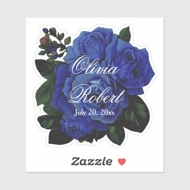 Elegant deep blue roses wedding sticker (Sheet)