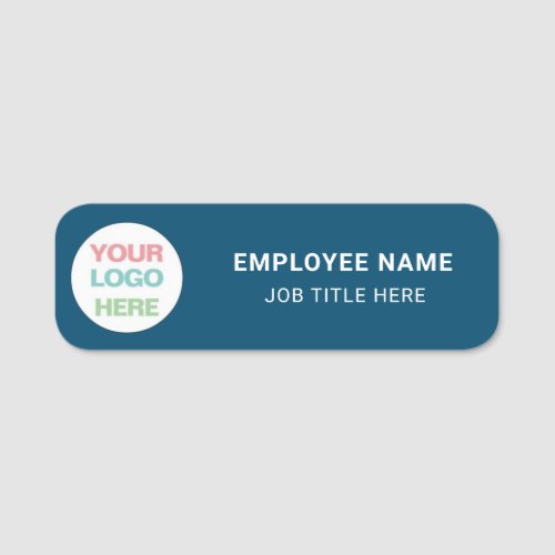 Elegant Deep Blue  White Business Logo Employee Name Tag