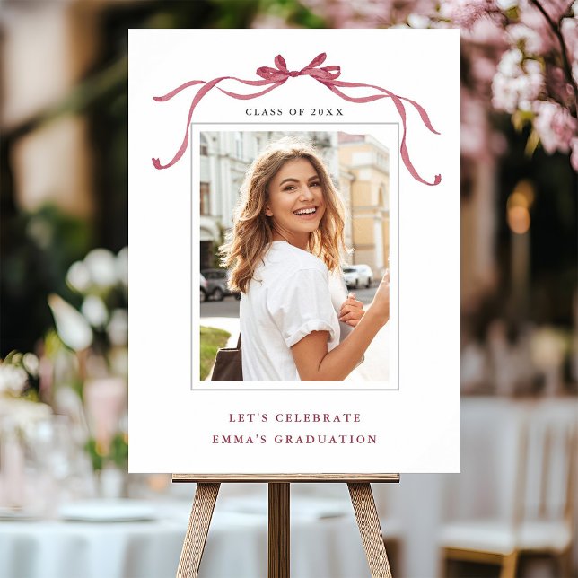 Elegant Deep Blush Bow Graduation Party Welcome Poster (Creator Uploaded)