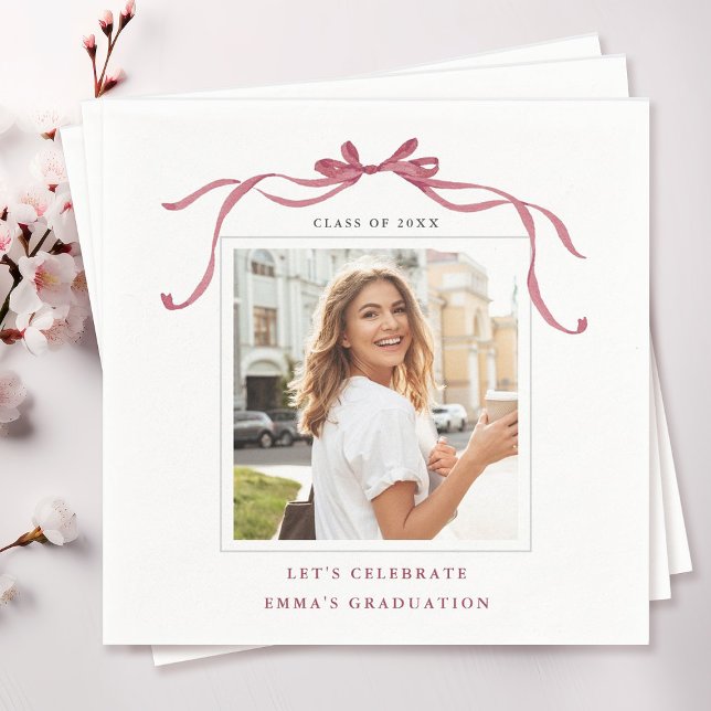 Elegant Deep Blush Ribbon Bow Graduation Photo Napkins (Creator Uploaded)