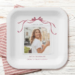 Elegant Deep Blush Ribbon Bow Graduation Photo Paper Plates<br><div class="desc">Celebrate the graduate! For more advanced customization of this design,  please click the DESIGN TOOL BUTTON above!</div>
