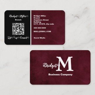 Elegant Deep Burgundy Black QR Business Card
