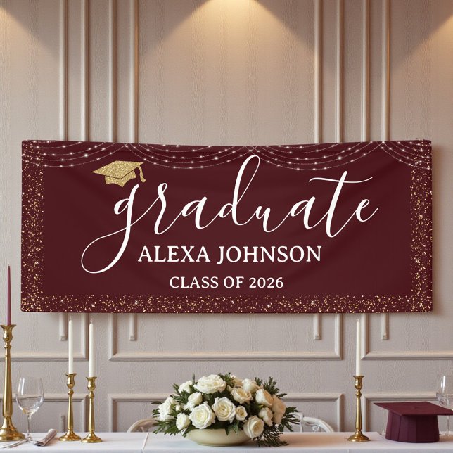 Elegant Deep Burgundy Class Of 2026 Graduate Banner (Creator Uploaded)