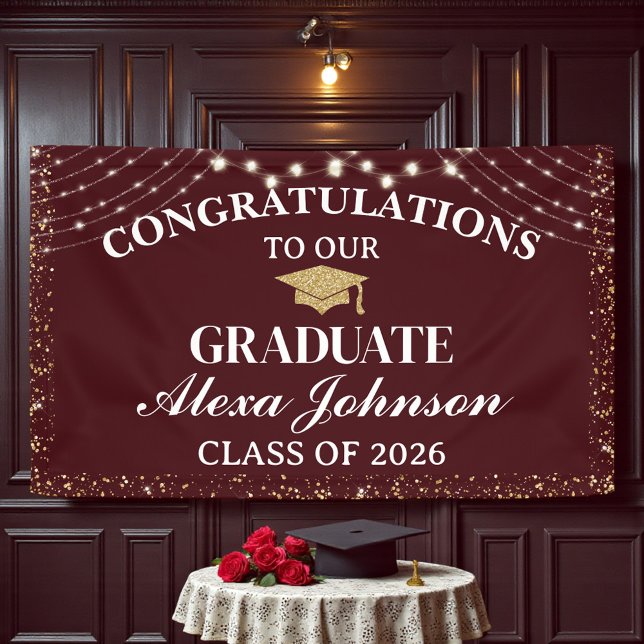 Elegant Deep Burgundy Class Of 2026 Graduation Banner (Creator Uploaded)