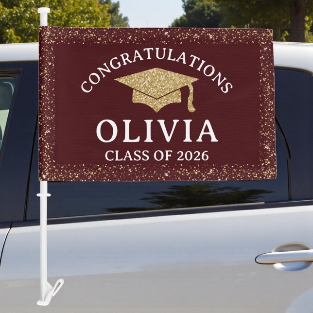 Elegant Deep Burgundy Class Of 2026 Graduation Car Flag (Creator Uploaded)
