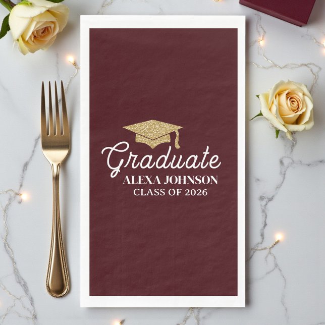 Elegant Deep Burgundy Class Of 2026 Graduation Paper Guest Towels (Creator Uploaded)