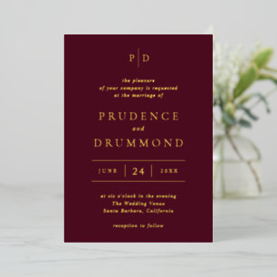 Elegant Deep Burgundy Classic Wedding Foil Invitation