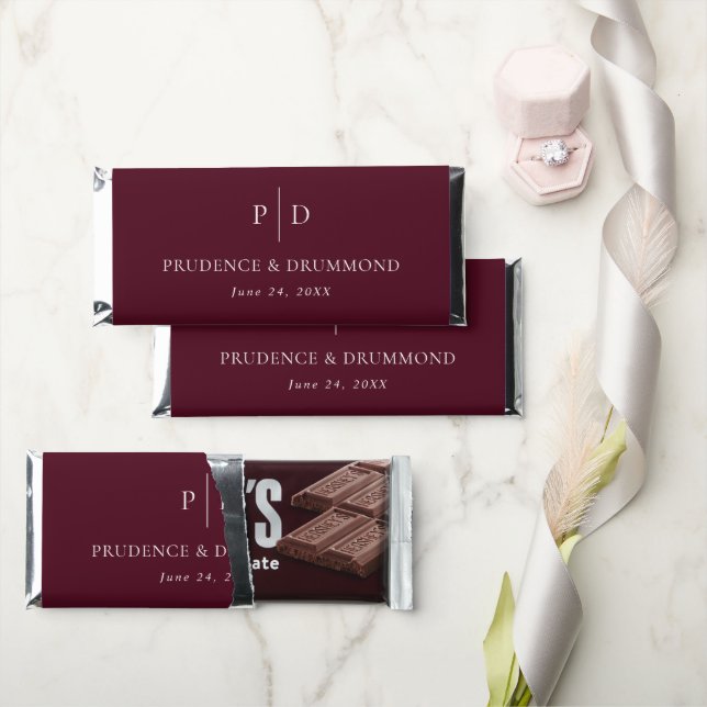 Elegant Deep Burgundy Classic Wedding Hershey Bar Favors (Front)