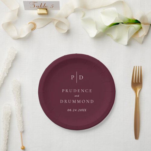 Elegant Deep Burgundy Classic Wedding Paper Plates