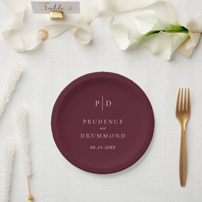 Elegant Deep Burgundy Classic Wedding Paper Plates (Wedding)