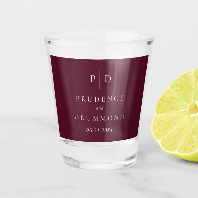 Elegant Deep Burgundy Classic Wedding Shot Glass (Front)