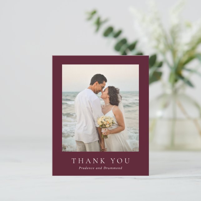 Elegant Deep Burgundy Classic Wedding Thank You (Standing Front)